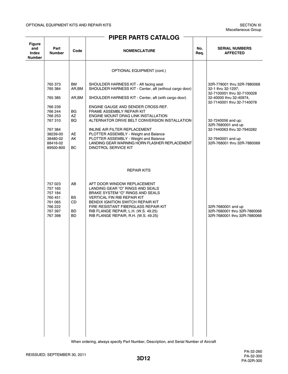 Aviation Part 88416-02 for Piper PA-32-260 Aircraft