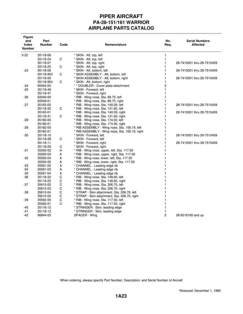 Aviation Part 35593-05 for Piper PA-28-161 Warrior Aircraft