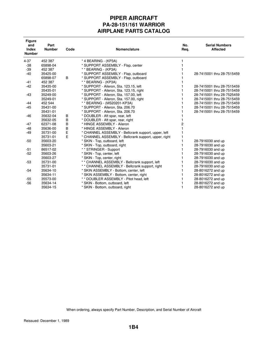 Aviation Part 35249-01 for Piper PA-28-161 Warrior Aircraft
