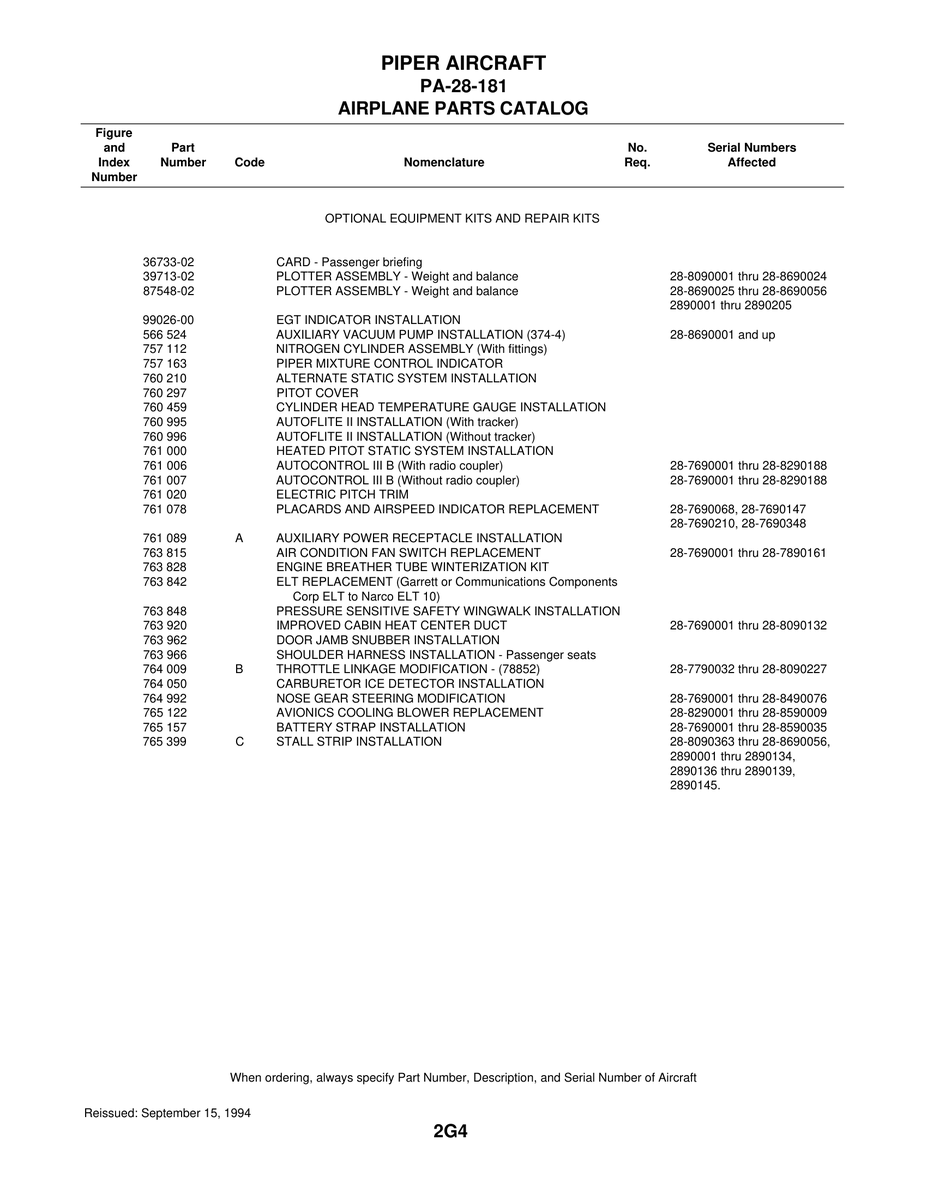 Aviation Part 2890136 for Piper PA-28-181 Archer Aircraft