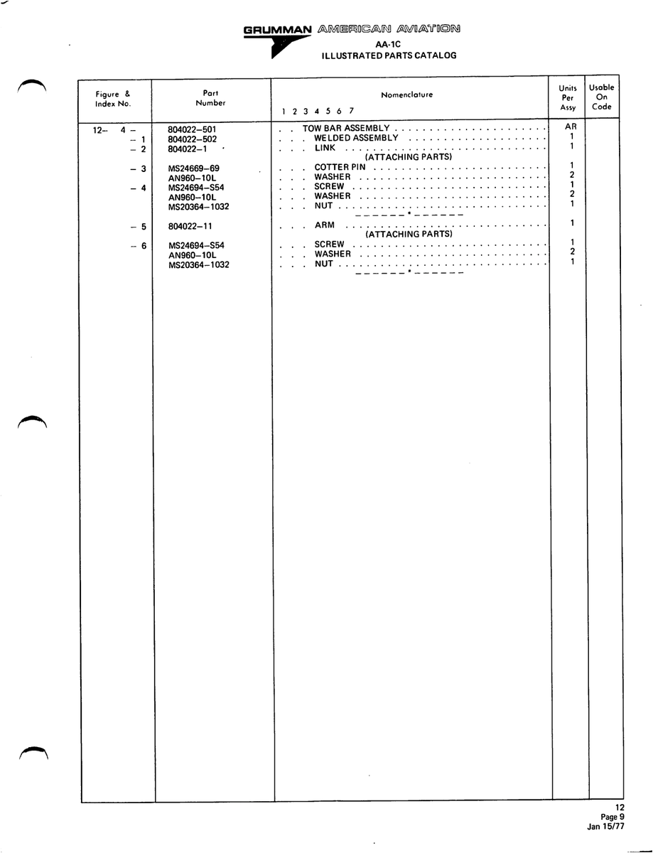 Aviation Part 804022-501 for American AA-1 Aircraft