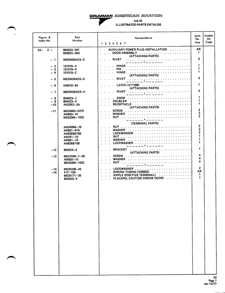 Aviation Part 101019-4 for American AA-1 Aircraft