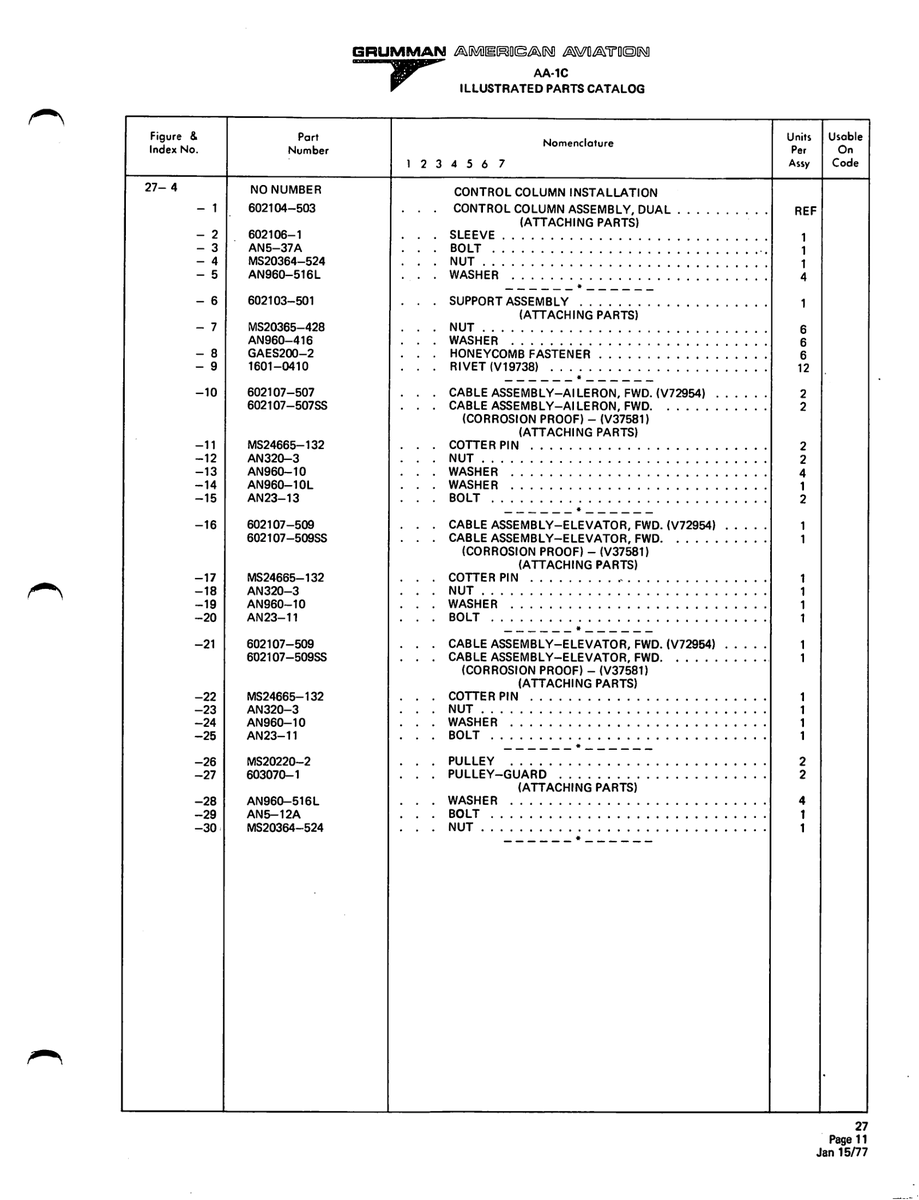 Aviation Part 603070-1 for American AA-1 Aircraft