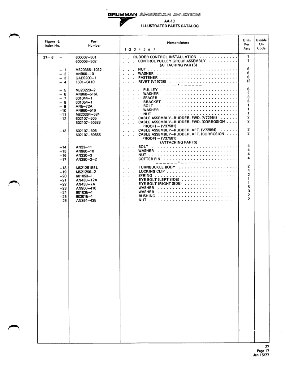 Aviation Part 600006-502 for American AA-1 Aircraft