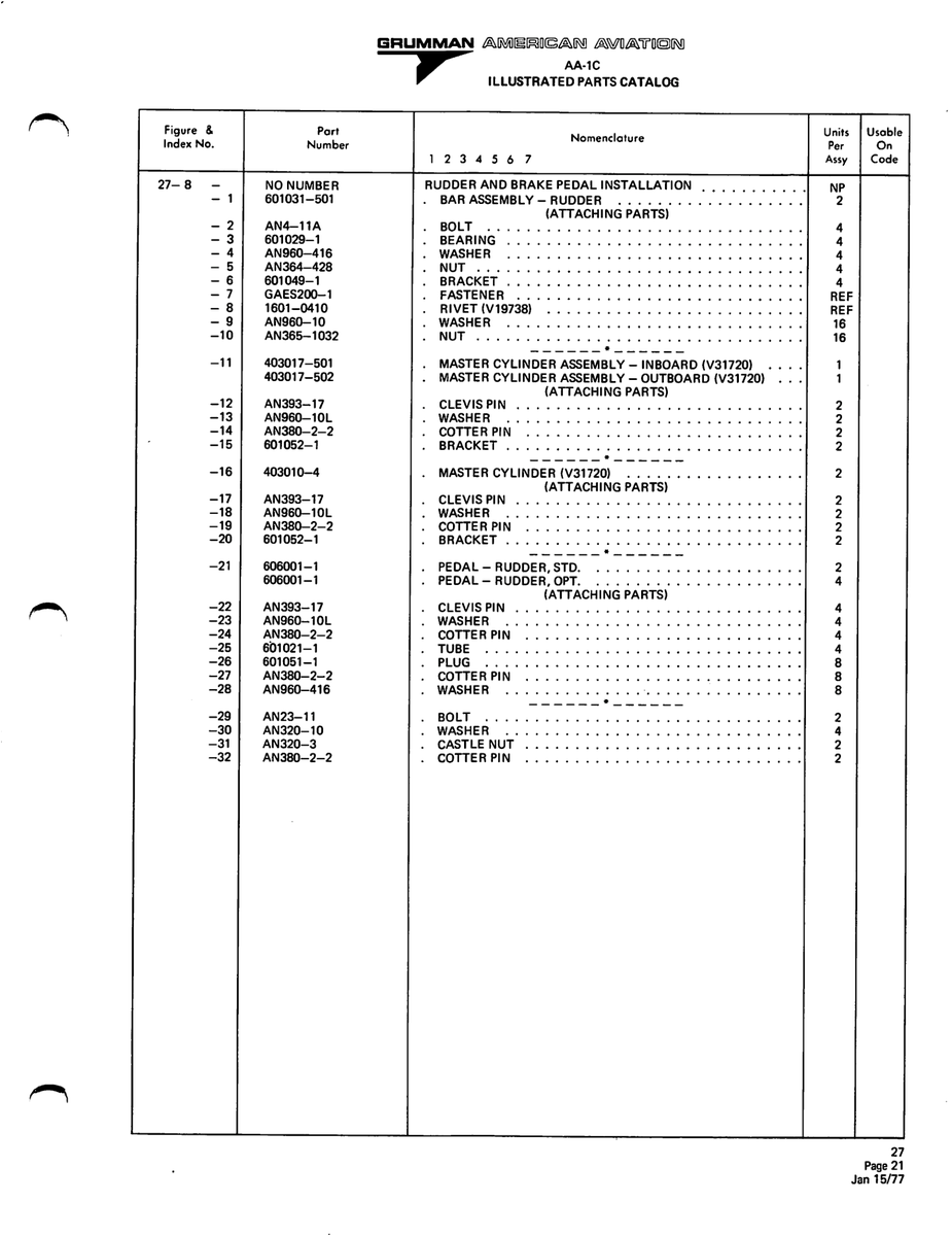 Aviation Part 601052-1 for American AA-1 Aircraft