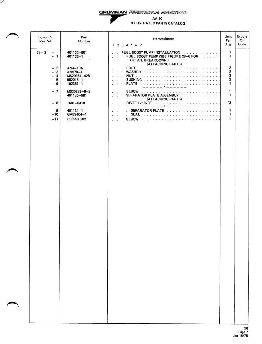 Aviation Part 401126-1 for American AA-1 Aircraft
