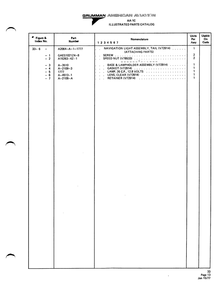 Aviation Part A-3510 for American AA-1 Aircraft