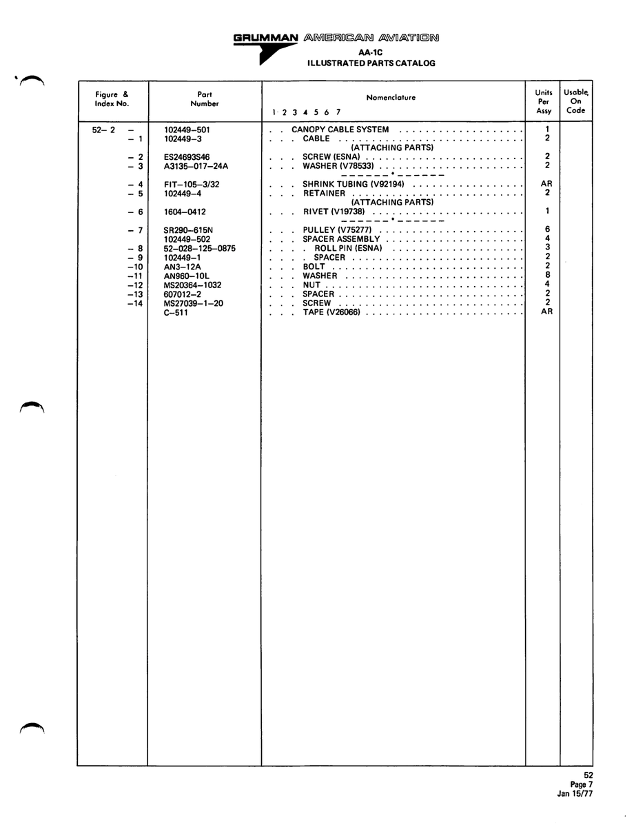 Aviation Part 102449-3 for American AA-1 Aircraft