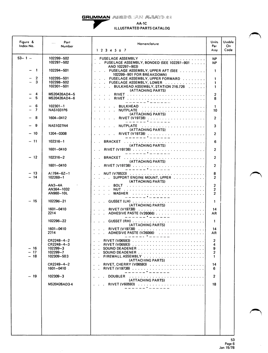 Aviation Part 102299-3 for American AA-1 Aircraft