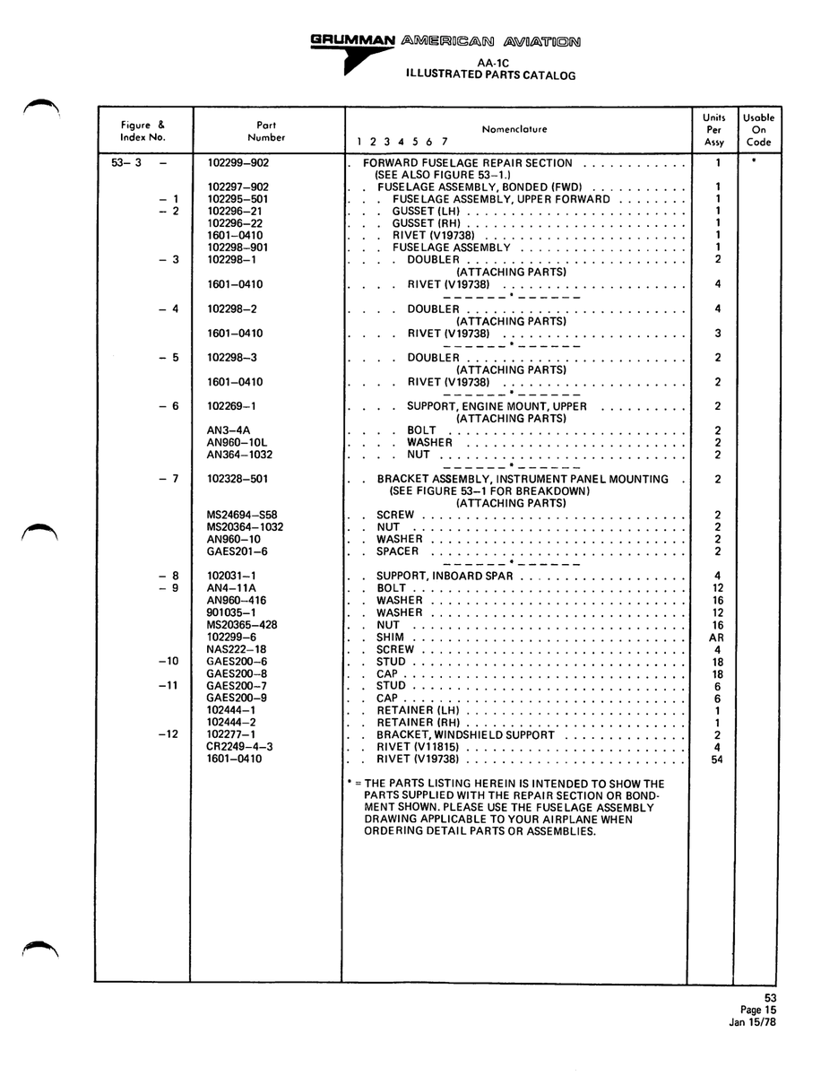 Aviation Part 102299-902 for American AA-1 Aircraft
