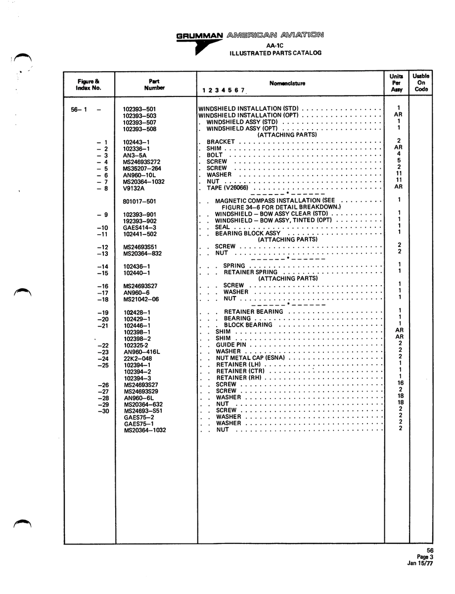 Aviation Part 102393-507 for American AA-1 Aircraft