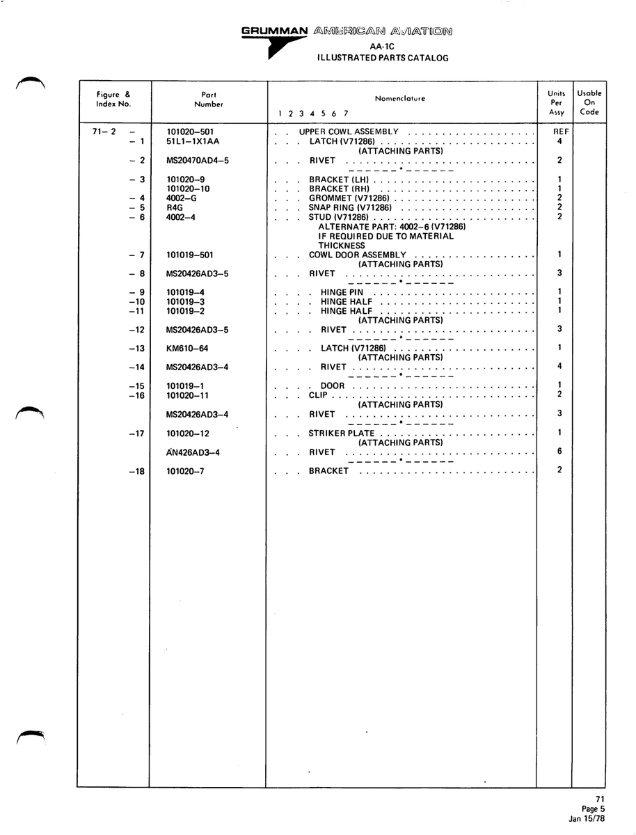 Aviation Part 101020-12 for American AA-1 Aircraft