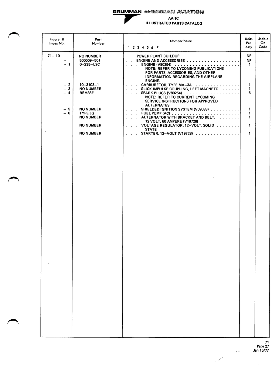 Aviation Part 10-3103-1 for American AA-1 Aircraft