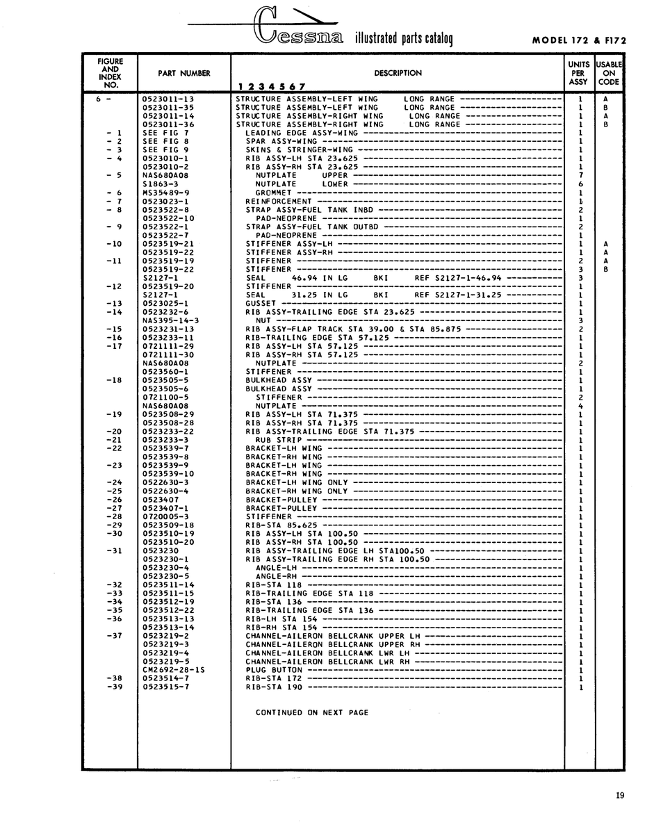 Aviation Part 0523023-1 for Cessna 172 Skyhawk Aircraft