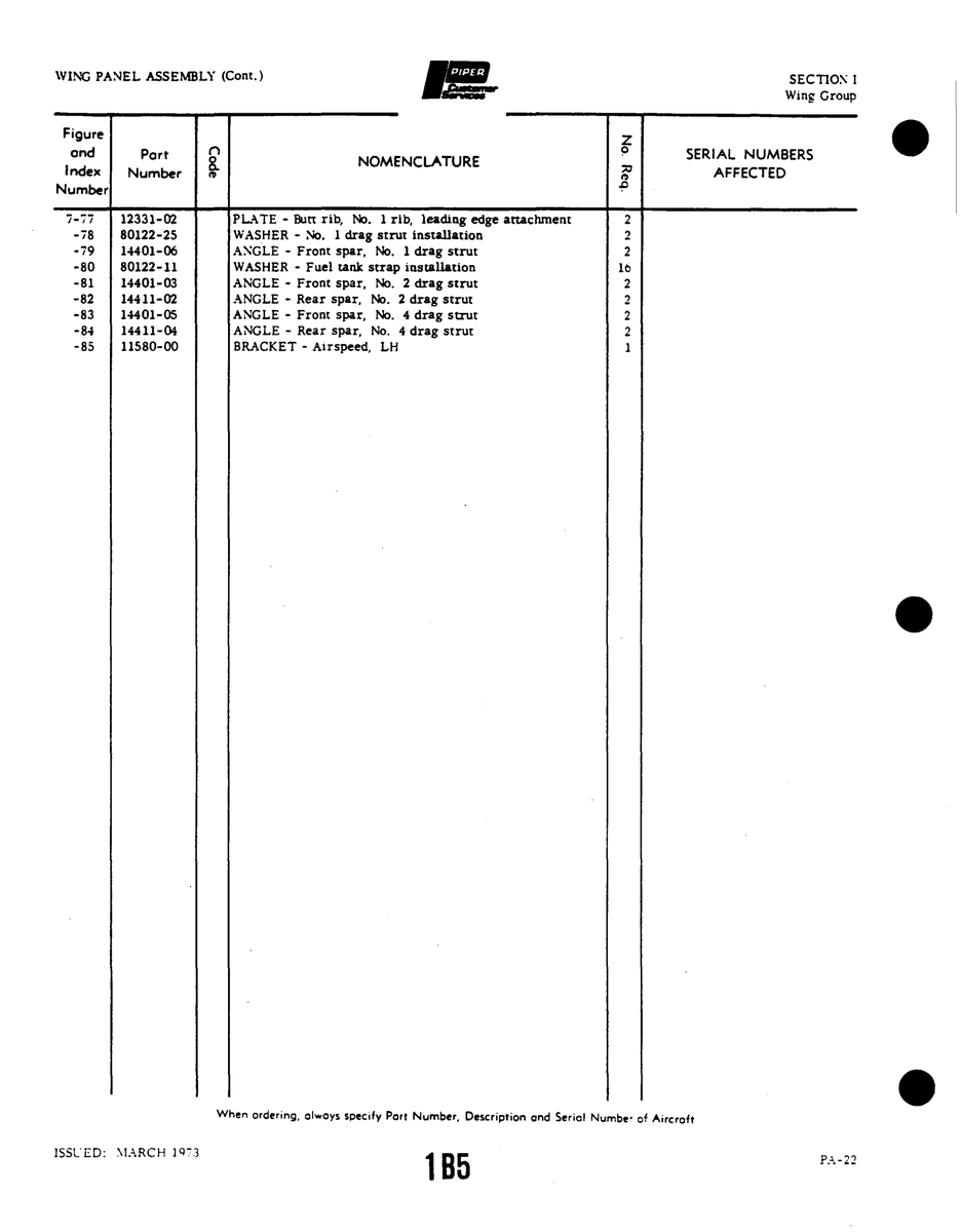 Aviation Part 11580-00 for Piper PA-22 Aircraft