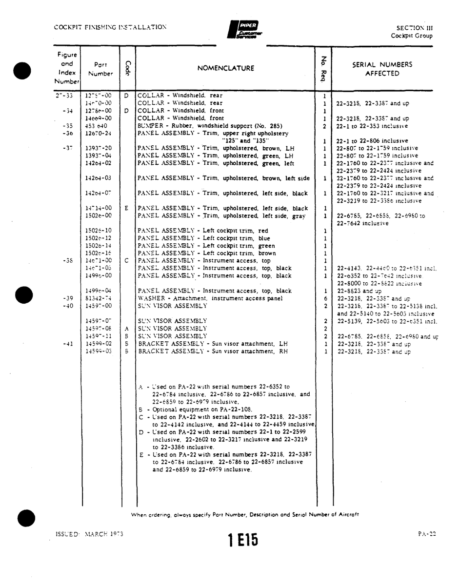 Aviation Part 22-c65Q for Piper PA-22 Aircraft
