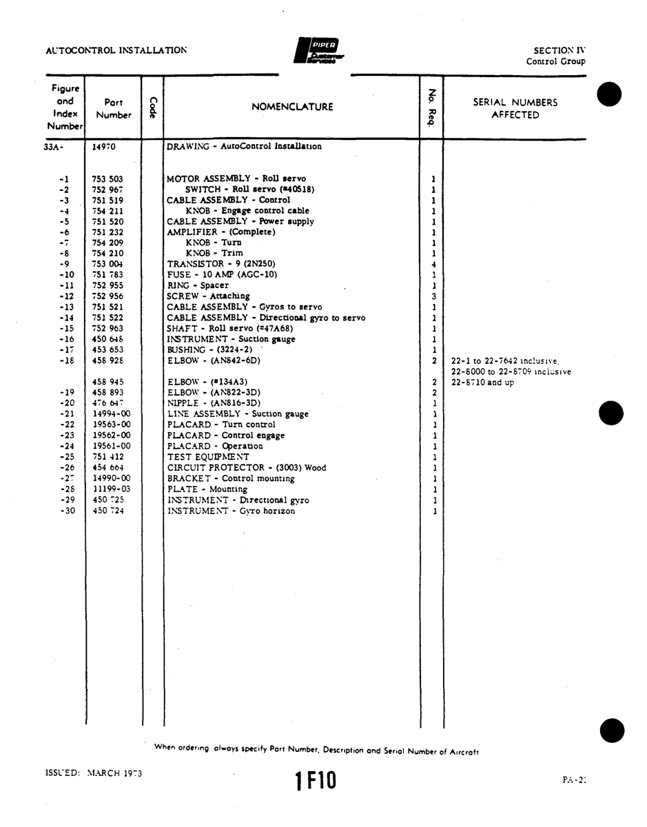 Aviation Part 45692E for Piper PA-22 Aircraft