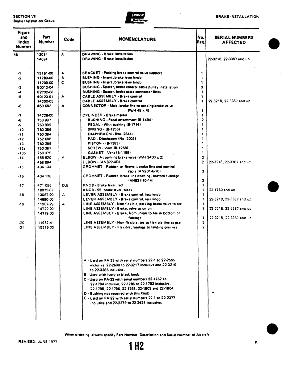Aviation Part 40123-91 for Piper PA-22 Aircraft