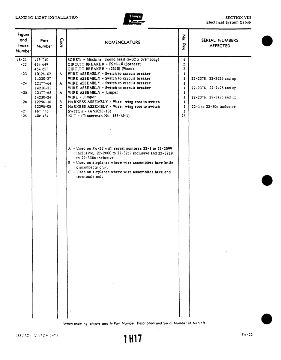 Aviation Part 12296-18 for Piper PA-22 Aircraft