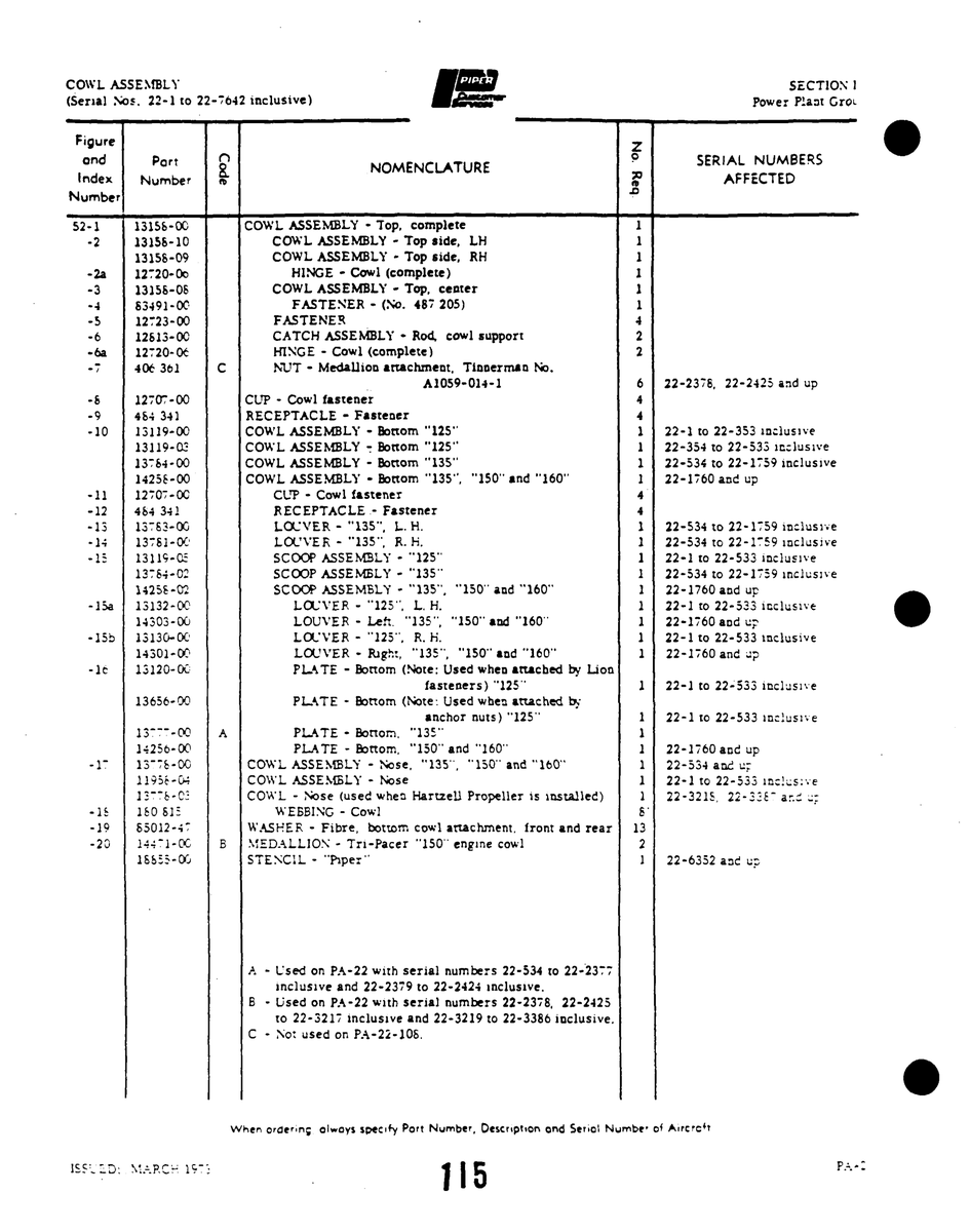 Aviation Part 65491-w for Piper PA-22 Aircraft