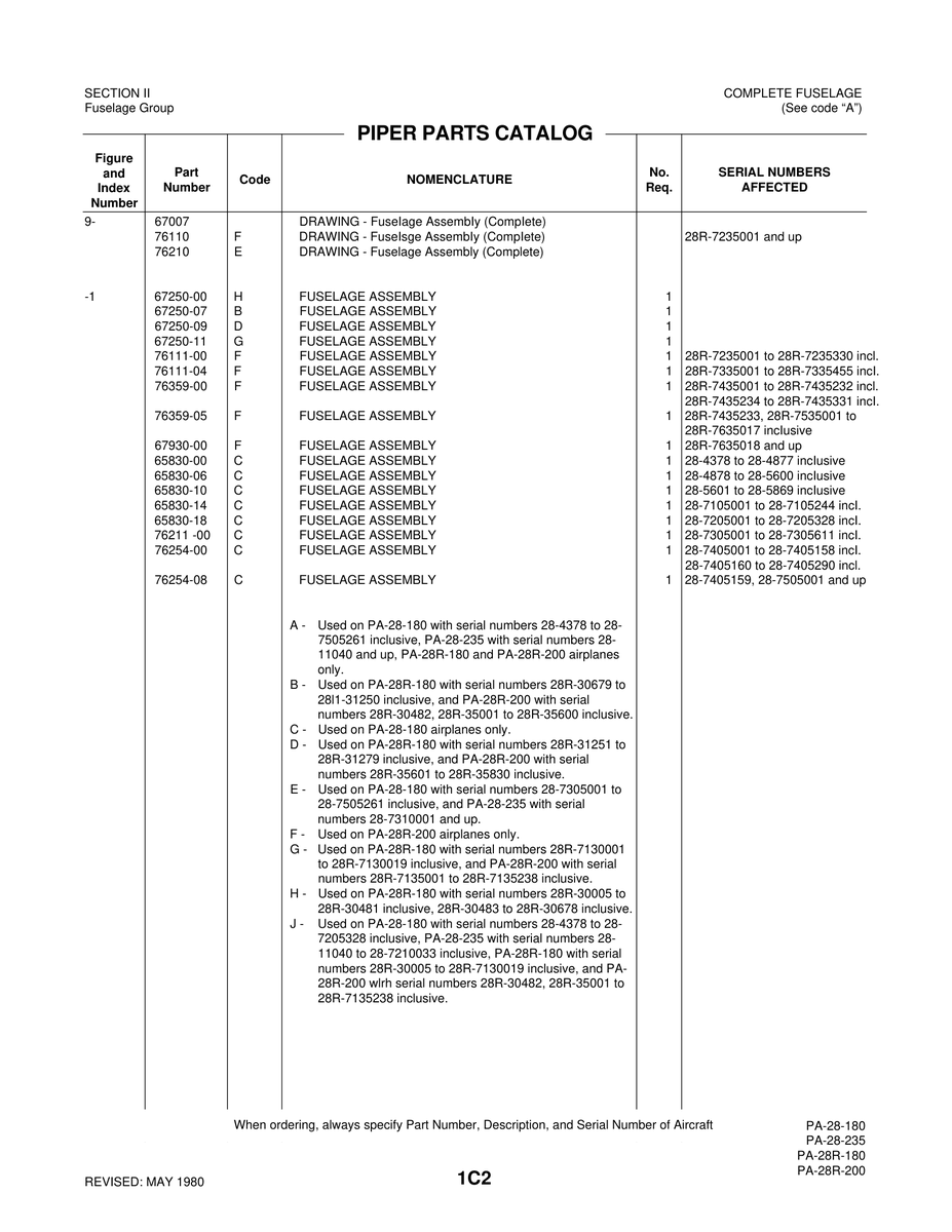 Aviation Part 76211 for Piper PA-28 Cherokee Aircraft