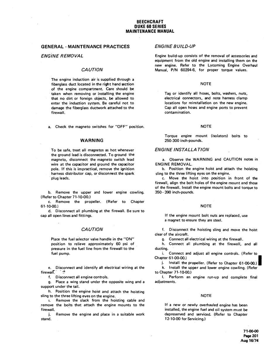 Aviation Part 12-10-00 for Beechcraft 60 Aircraft