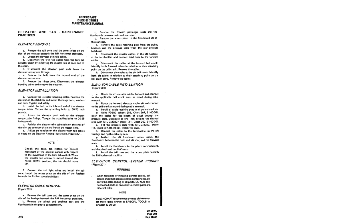 Aviation Part 27-30-00 for Beechcraft 60 Aircraft