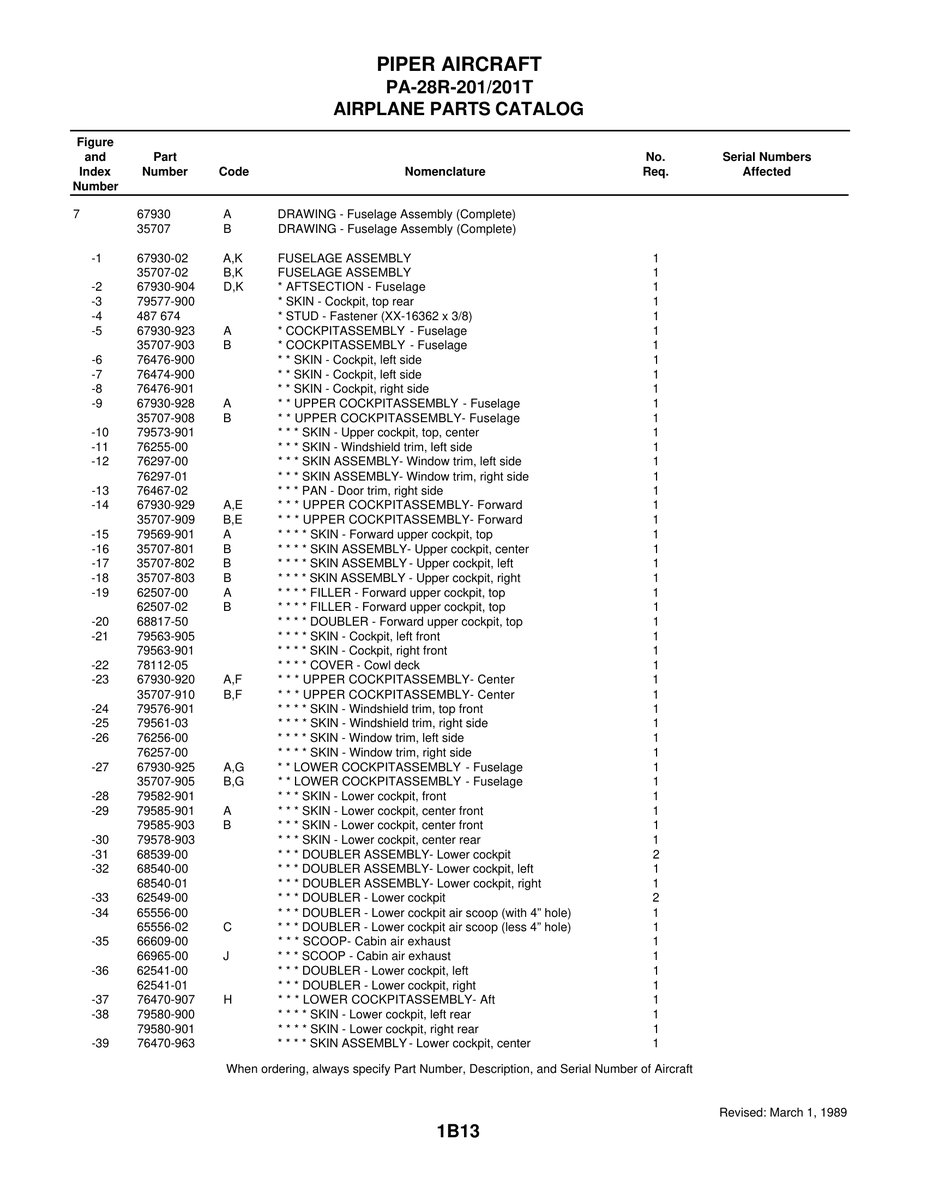 Aviation Part 67930-02 for Piper PA-28 Cherokee Aircraft