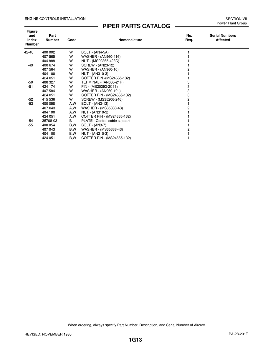 Aviation Part 35708-03 for Piper PA-28 Cherokee Aircraft
