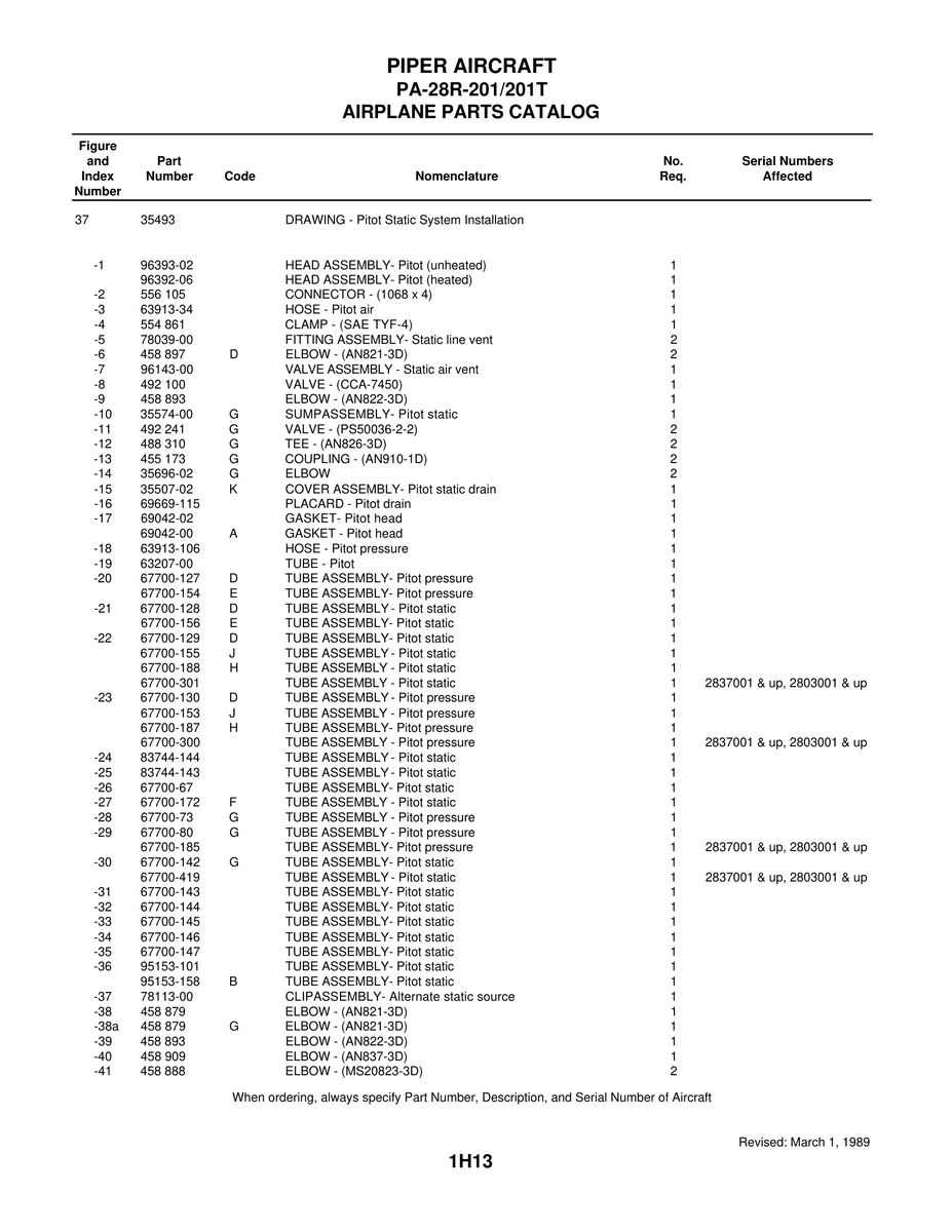 Aviation Part 67700-142 for Piper PA-28 Cherokee Aircraft