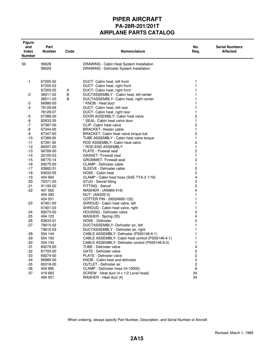 Aviation Part 67389 for Piper PA-28 Cherokee Aircraft