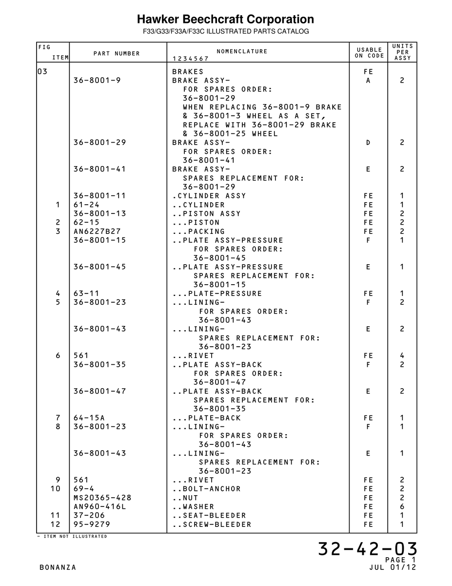 Aviation Part 8001-23 for Beechcraft Bonanza F33A Aircraft