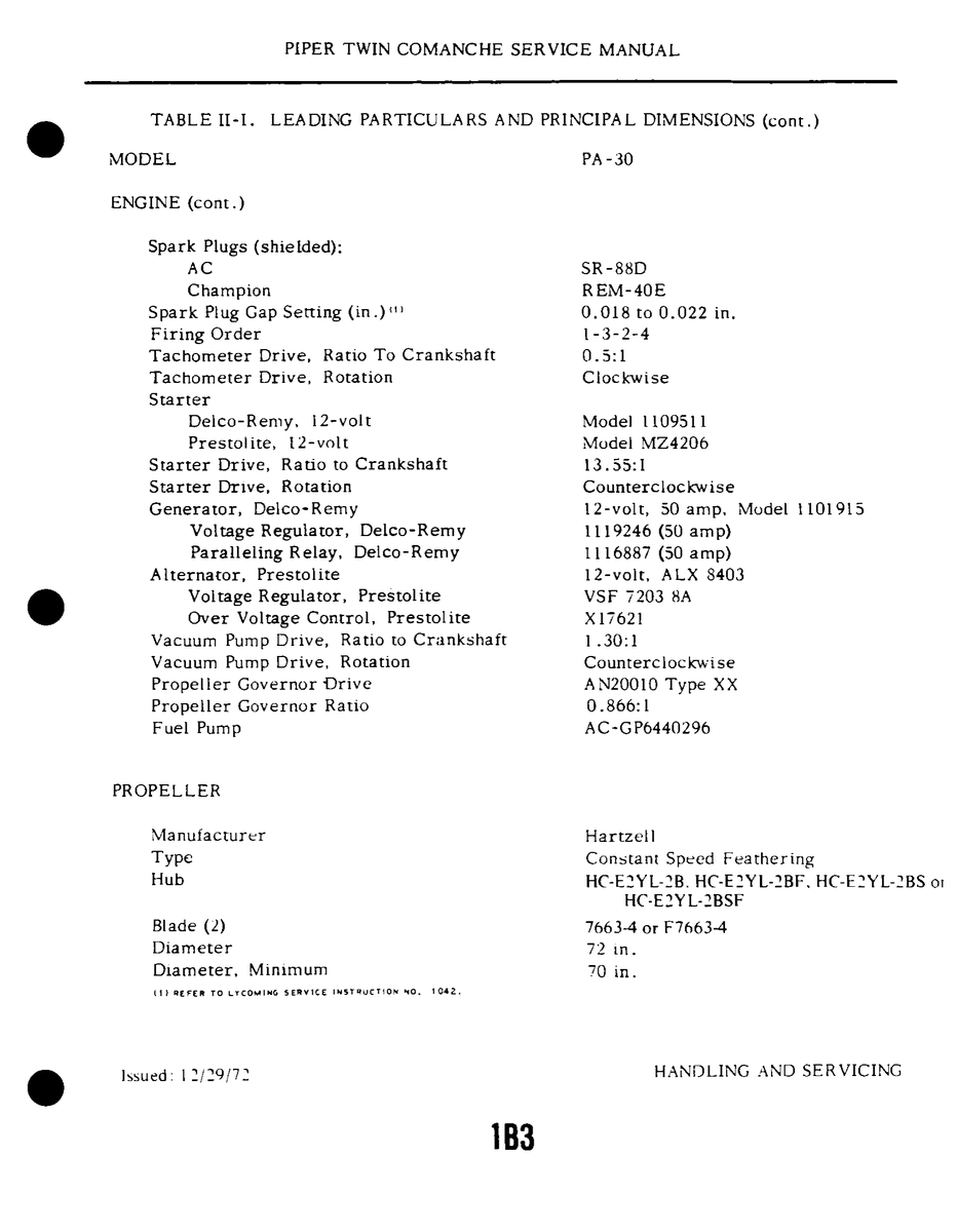 Aviation Part SR-88D for Piper PA-30 Twin Comanche Aircraft