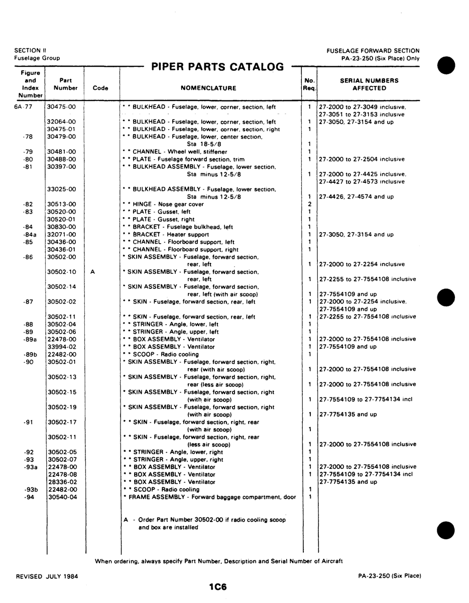 Aviation Part 30830-00 for Johnson Scorpion Too Aircraft