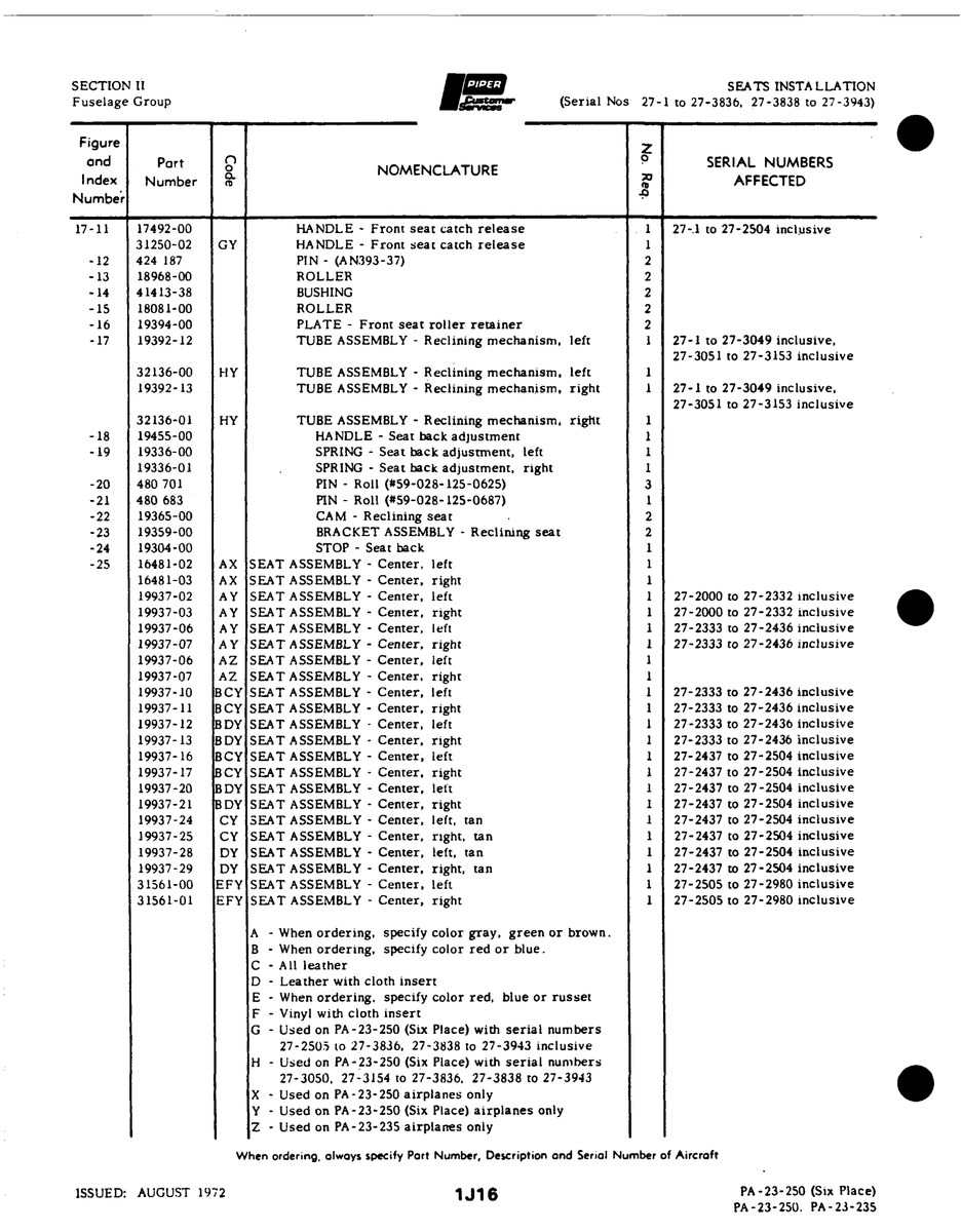 Aviation Part 31250-02 for Johnson Scorpion Too Aircraft