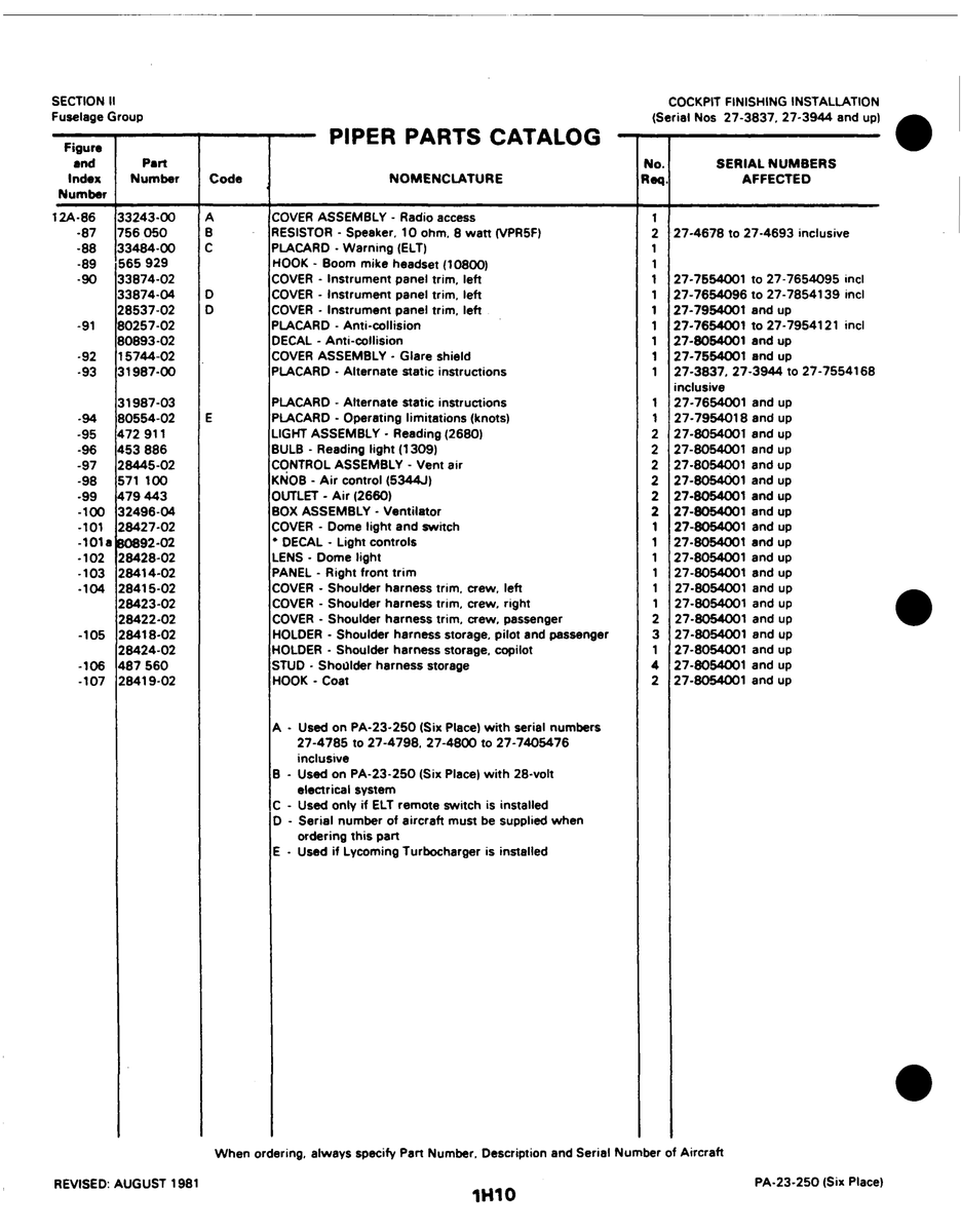 Aviation Part 28537-02 for Johnson Scorpion Too Aircraft