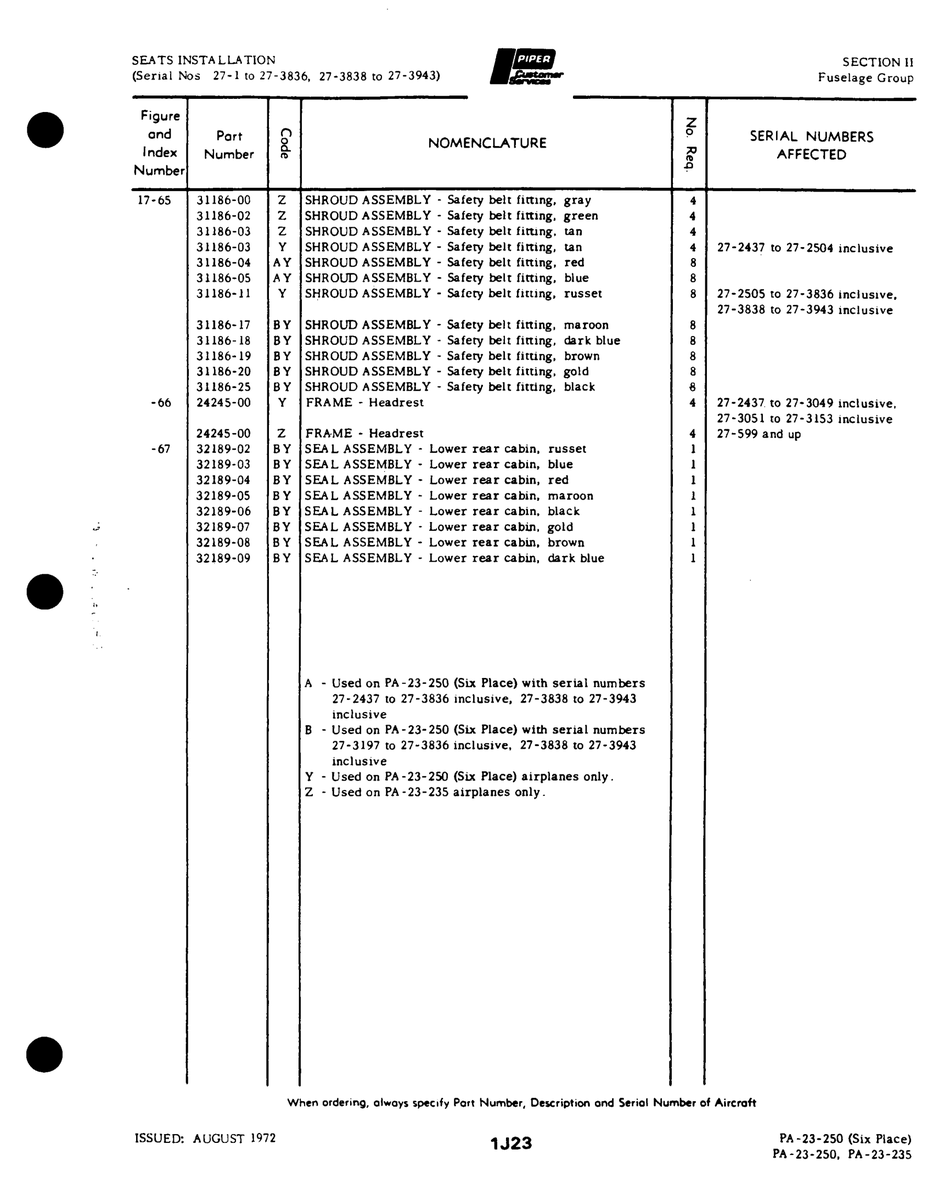 Aviation Part 32189-02 for Johnson Scorpion Too Aircraft