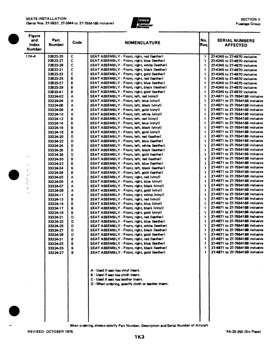 Aviation Part 33324-18 for Johnson Scorpion Too Aircraft
