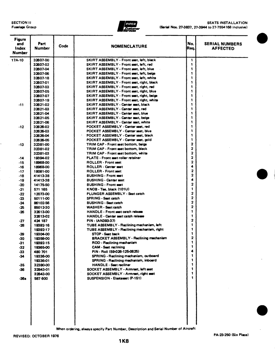 Aviation Part 32607-03 for Johnson Scorpion Too Aircraft