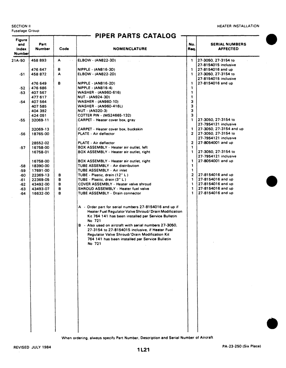Aviation Part 43493-07 for Johnson Scorpion Too Aircraft