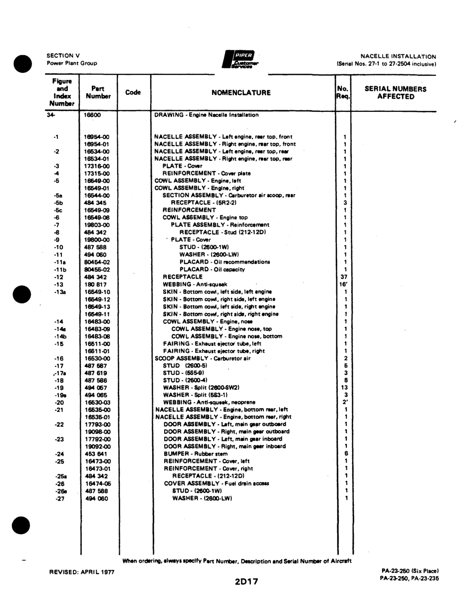 Aviation Part 80464-02 for Johnson Scorpion Too Aircraft