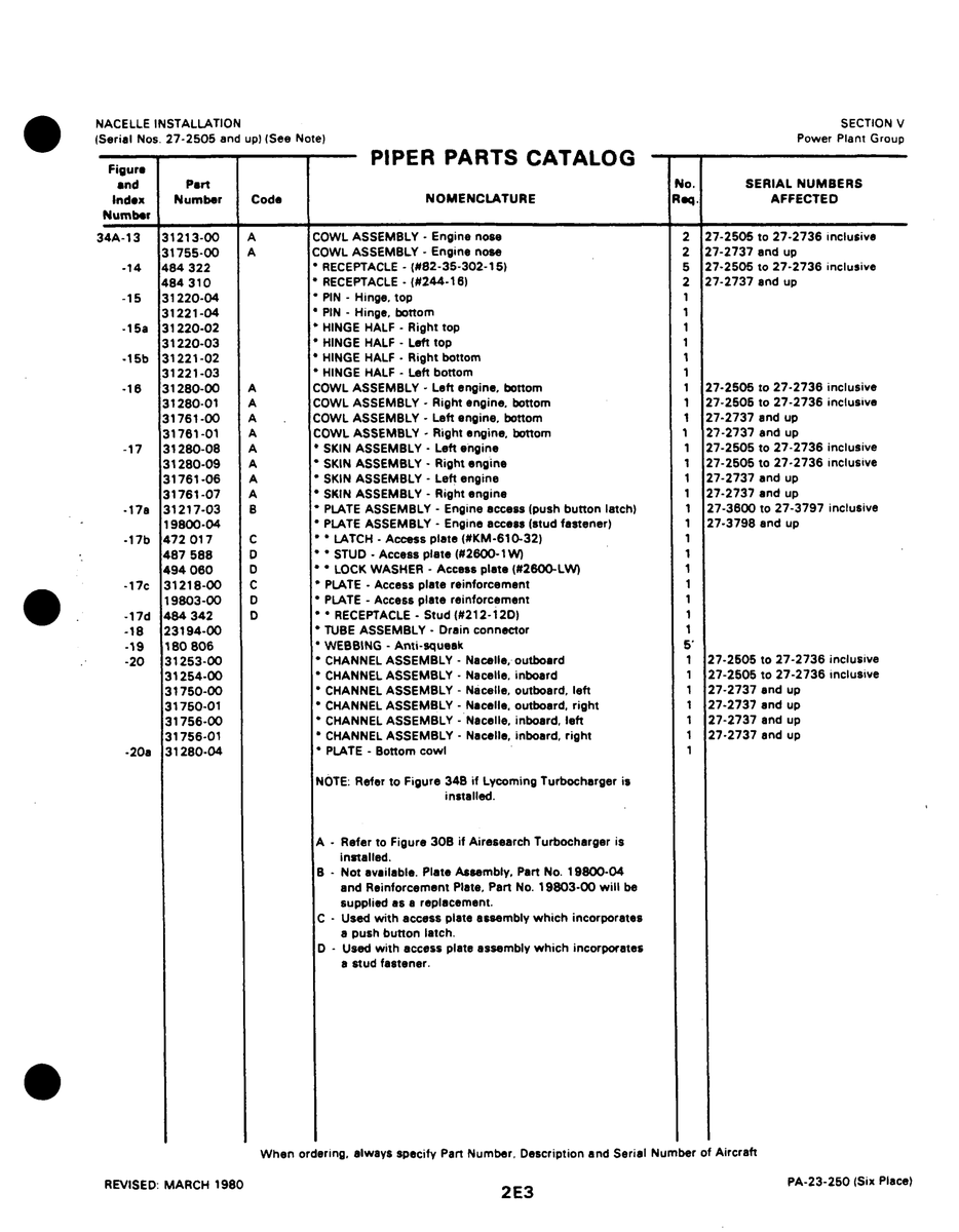 Aviation Part 31761-01 for Johnson Scorpion Too Aircraft