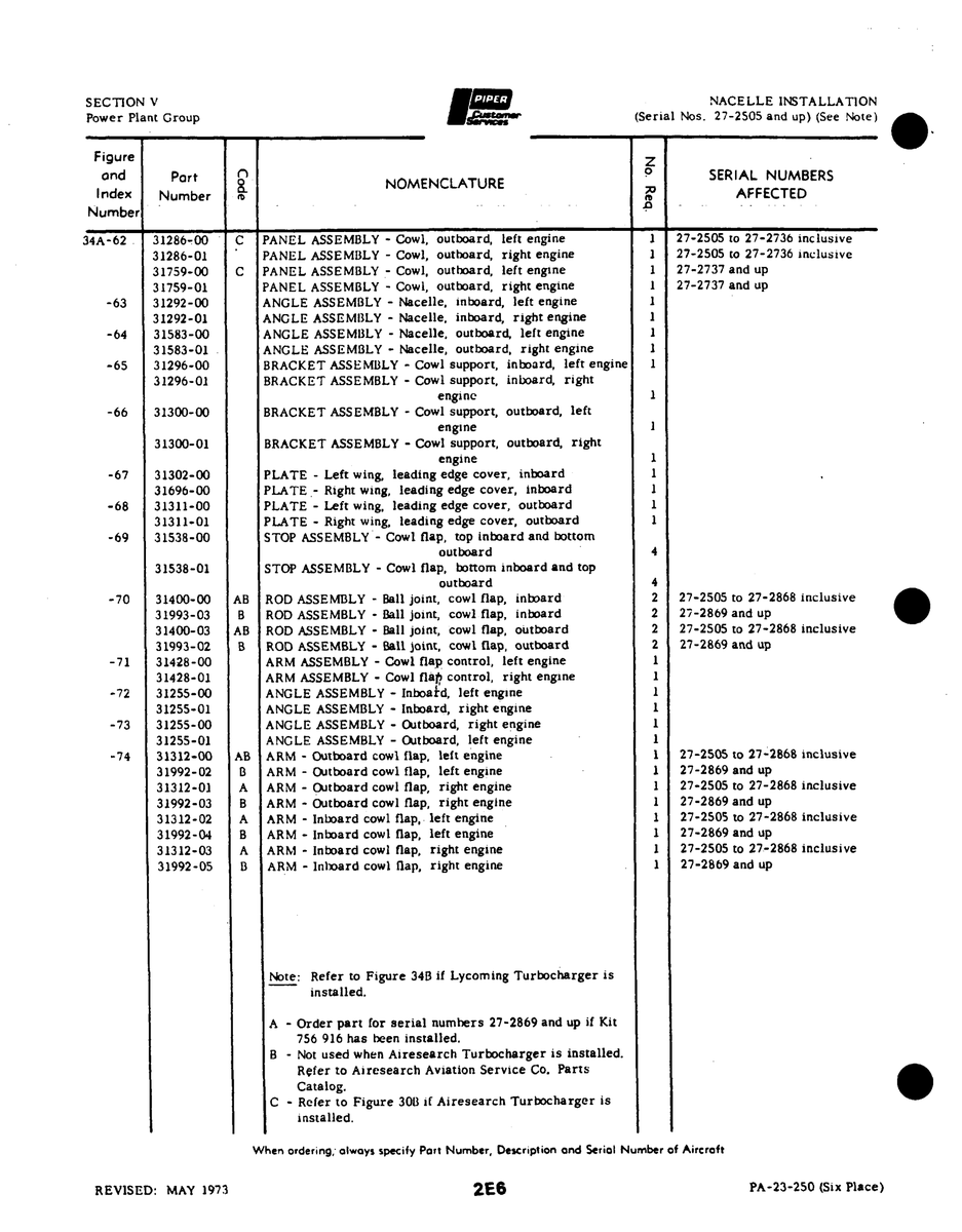 Aviation Part 31255-00 for Johnson Scorpion Too Aircraft