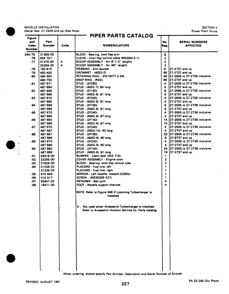 Aviation Part 32269-00 for Johnson Scorpion Too Aircraft