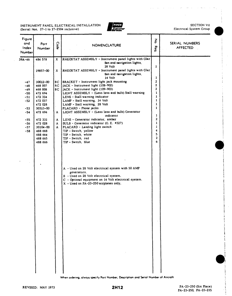 Aviation Part 30104-00 for Johnson Scorpion Too Aircraft