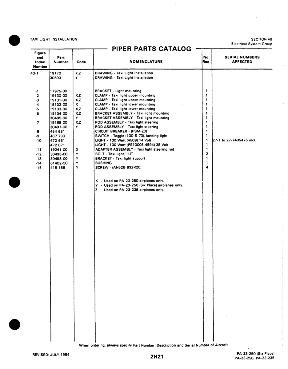 Aviation Part 30496-00 for Johnson Scorpion Too Aircraft