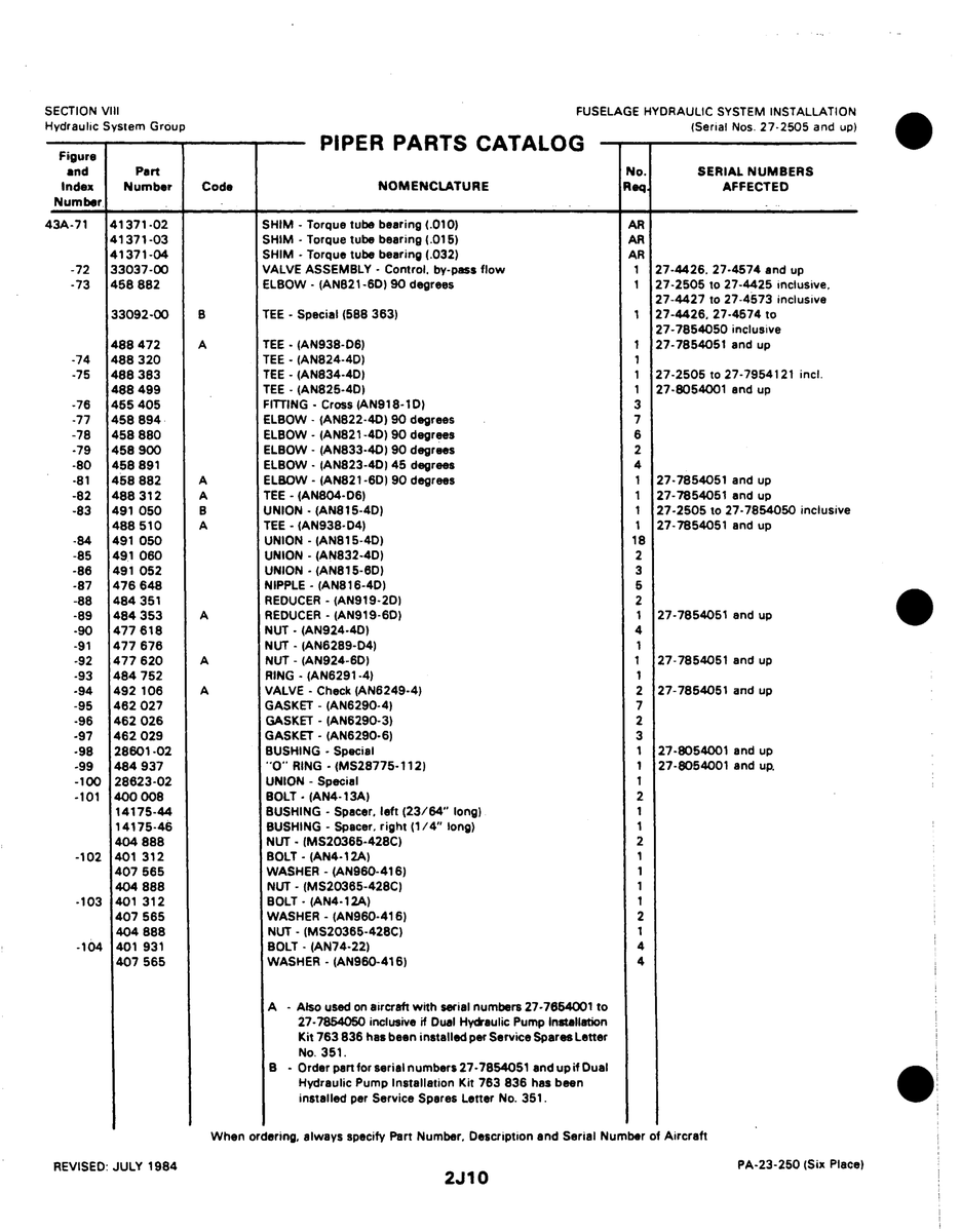 Aviation Part 33037-00 for Johnson Scorpion Too Aircraft