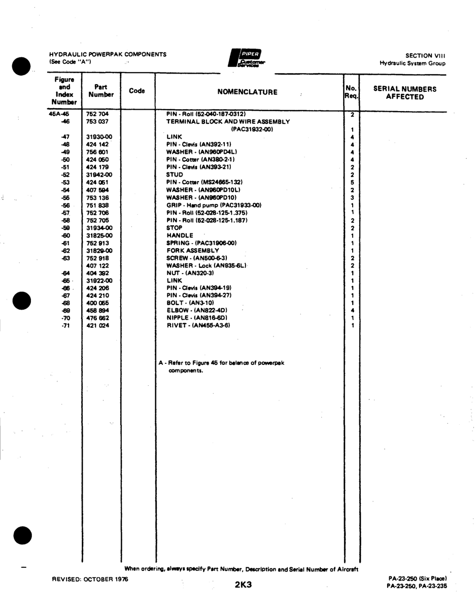 Aviation Part 31934-00 for Johnson Scorpion Too Aircraft