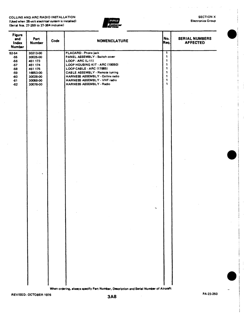 Aviation Part 3002840 for Johnson Scorpion Too Aircraft