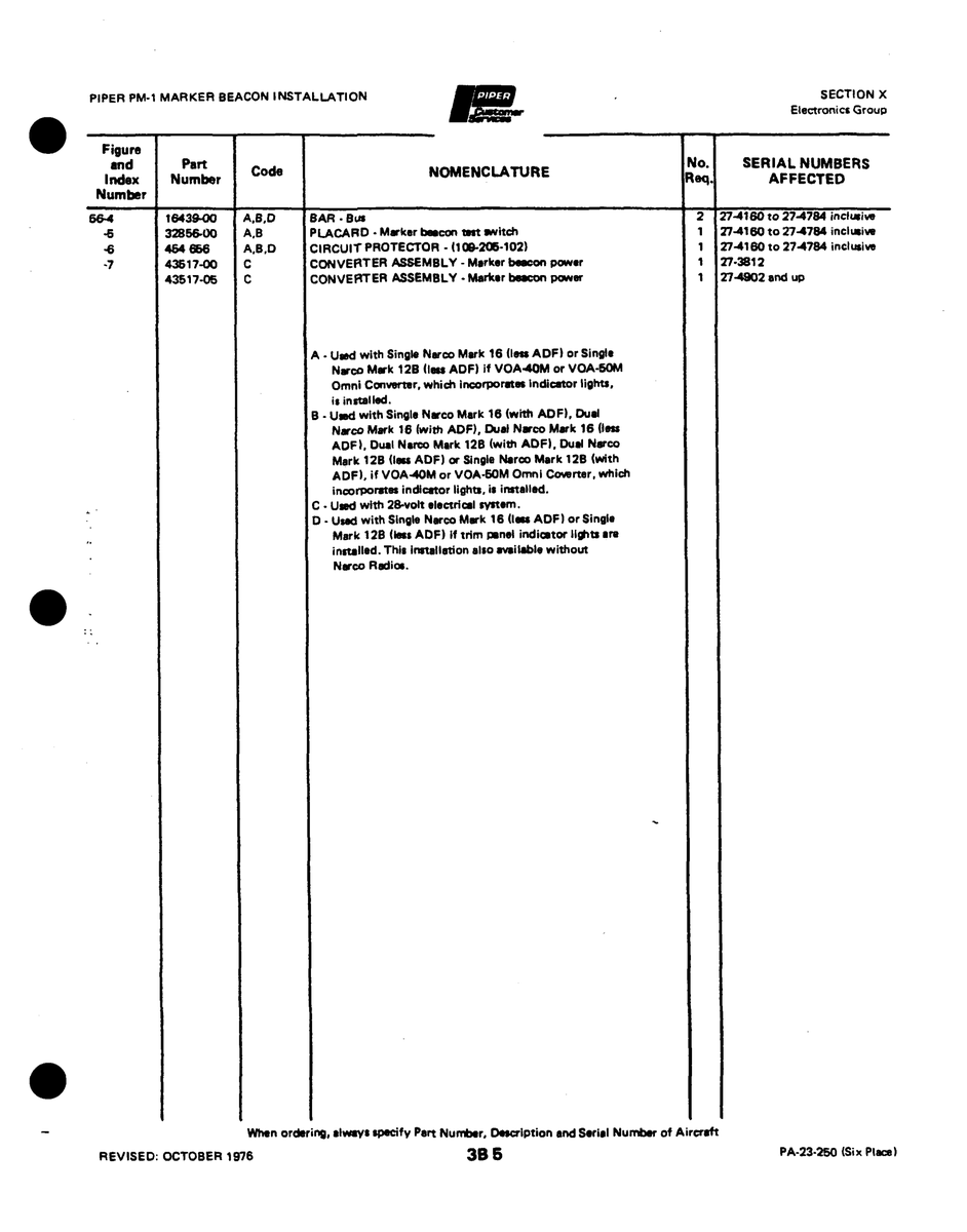 Aviation Part 274902and for Johnson Scorpion Too Aircraft
